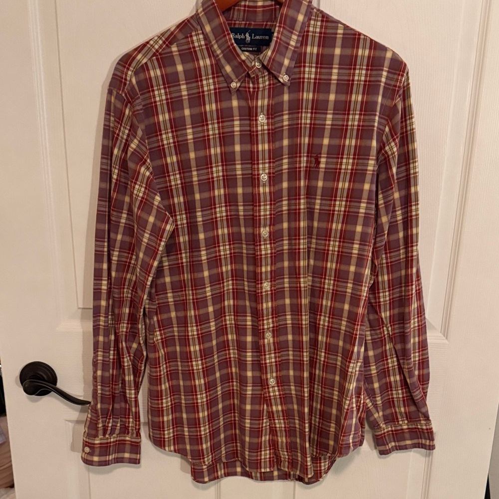 Polo by Ralph Lauren Men's Burgundy and Yellow Plaid Shirt